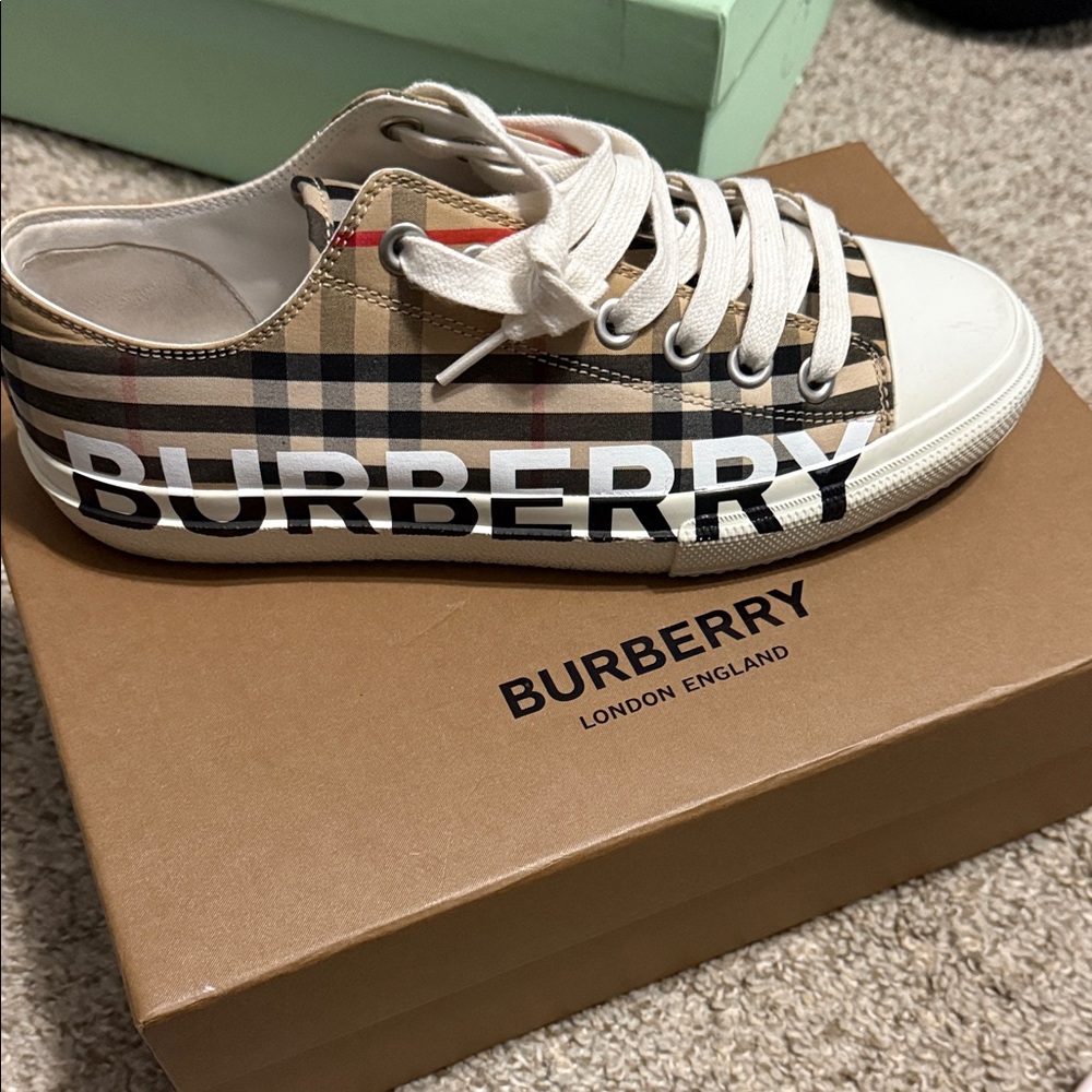 Burberry Beige and Black Plaid Sneakers